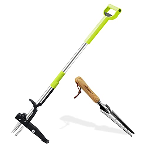 Gardtech Stand Up Weed Puller, 4-Claws Manual Weeder Remover, Labor Saving Dandelion Weed Removal Weeding Tool with 40-47 inch Adjustable Long Shaft (2021 New)