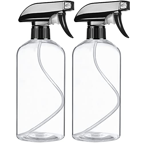 Empty Plastic Spray Bottles (2 Pack, 16.9 Oz) Clear Spray Bottle Refillable Containers Durable Adjustable Black Trigger Sprayer from Fine Mist to Stream for Hair Cleaning Solutions Gardening Plant