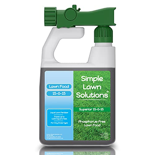 Superior Nitrogen & Potash 15-0-15 NPK- Lawn Food Quality Liquid Fertilizer - Concentrated Spray- Any Grass Type- Simple Lawn Solutions Green, Grow & Turf Hardiness- Phosphorus-Free (32 Ounce)