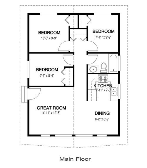 Vintage 3 Bedrooms Tiny House floor plan