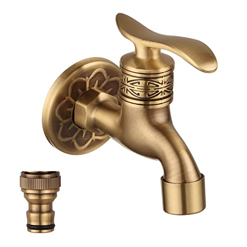 TOLIWEL Antique Brass Garden Outdoor Faucet Bathroom Wall Mount Water Decorative Hose Single Cold Tap G 1/2 inch Connection Spigot