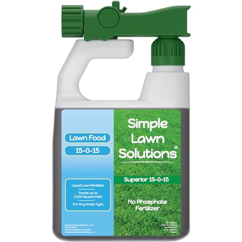 Superior 15-0-15 Liquid Lawn Fertilizer - Lawn Food for Growth & Green - Nitrogen, Potassium, Humic, Fish & Seaweed - Any Grass Type- Simple Lawn Solutions - All Season- Attached Sprayer (32 Ounce)