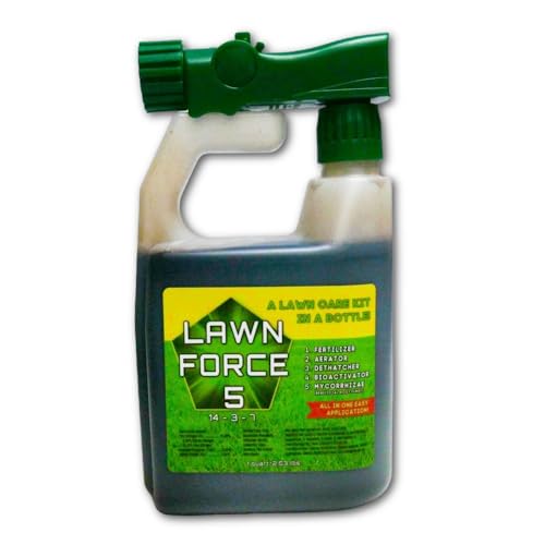 5-in-1 Natural Liquid Lawn Fertilizer Aerator Dethatcher Humic Acid Kelp Mycorrhizae – Lawn Force 5 – Nature’s Lawn & Garden - Qt w/Hose-end Sprayer