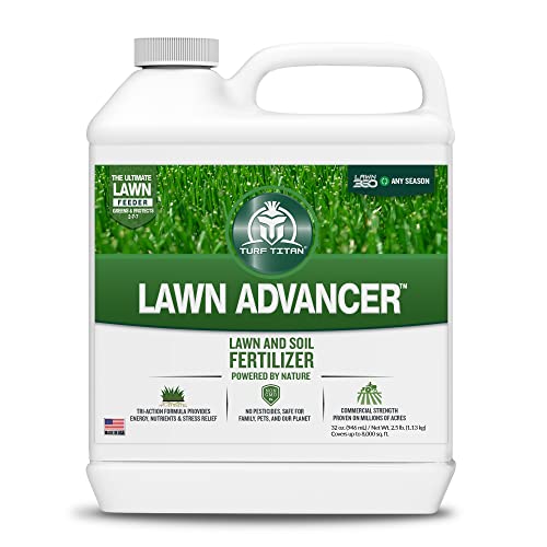 Turf Titan Lawn Advancer - Made in The USA, Lawn Fertilizer to for Green Grass, Grass Fertilizer Lawn Solutions in Liquid Concentrate, Plant Fertilizer and Vegetable Fertilizer (32oz)