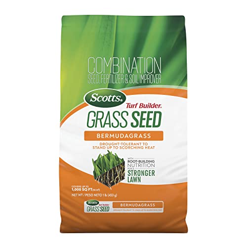 Scotts Turf Builder Grass Seed Bermudagrass with Fertilizer and Soil Improver, Drought-Tolerant, 1 lb.
