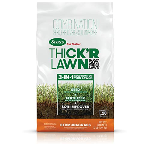 Scotts Turf Builder THICK'R LAWN Grass Seed, Fertilizer, and Soil Improver for Bermudagrass, 1,200 sq. ft., 12 lbs.